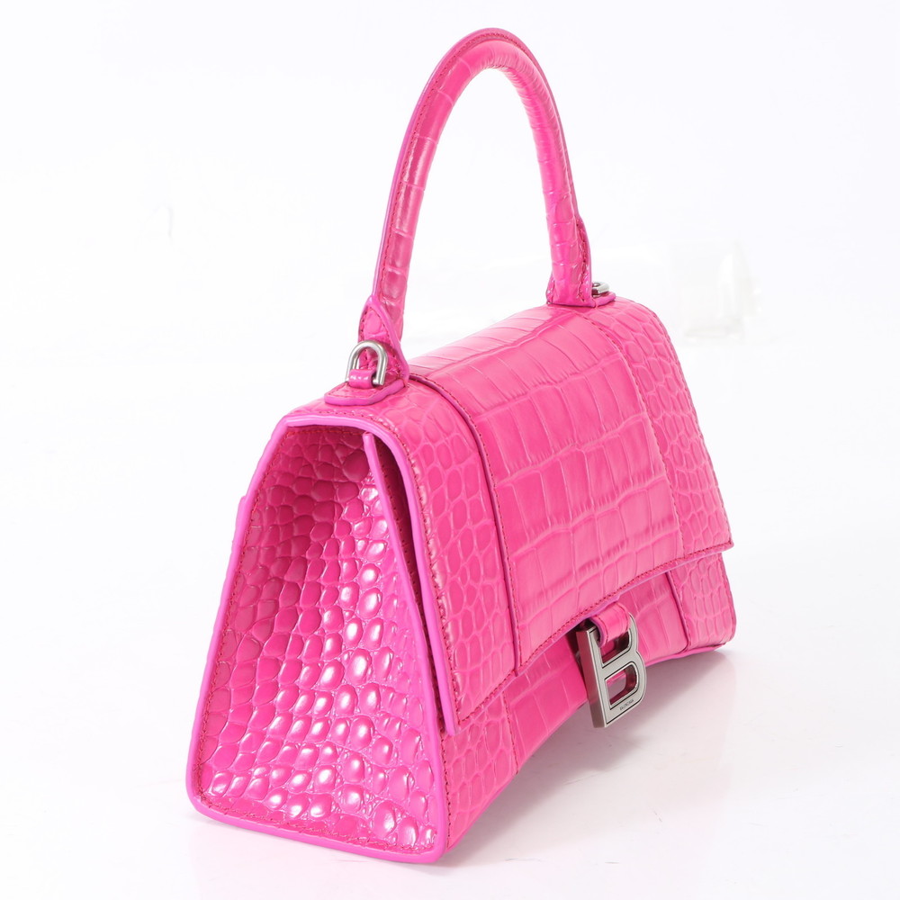 Balenciaga Tote Glass Crocodile Handbag Hour Leather Bag Embossed Pink View 3
